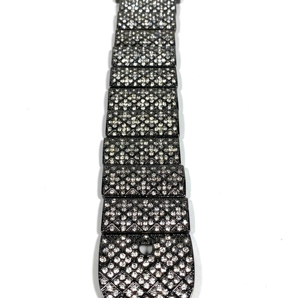 Joan Rivers Bracelet Stretch Black Rhinestones Buckle Marked - Picture 7 of 11